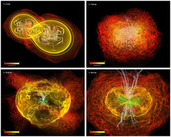 During the merger of two neutron stars a strong magnetic field is formed along the rotational axis, which creates a jet.