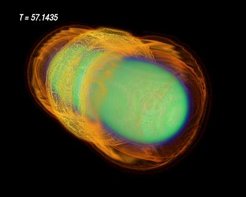 Simulation of the formation of a black hole by a head-on collision of two neutron stars.