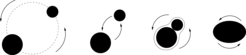 Fig. 2: Stages of black-hole binary coalescence: (from left to right) inspiral, plunge, merger, and ringdown.