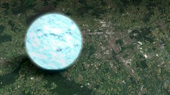 Neutronensternen sind die dichtesten Objekte, die Astronomen direkt beobachten können. Sie haben eine Masse von rund einer halben Million Erden bei einem Durchmesser von nur rund 20 Kilometer. Diese Illustration zeigt die Größe eines Neutronensterns um Vergleich zur Region Hannover, Heimatstadt des Albert-Einstein-Instituts Hannover.