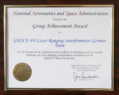 Urkunde des NASA Group Achievement Awards für das deutsche LRI-Team.