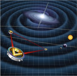 Die Zukunft liegt im All: Mit dem Projekt LISA - drei identische Satelliten, die in Dreiecksformation fliegen - wollen Forscher in ein paar Jahren nach Gravitationswellen fahnden.