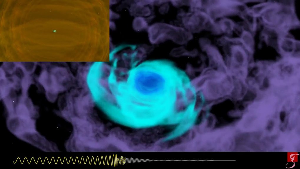 Simulation des ersten kosmischen Ereignisses, das sowohl anhand von Gravitationswellen als auch von Licht beobachtet wurde.