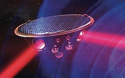The proposed LISA mission will detect gravitational waves in space using a trio of satellites, separated by millions of kilometers. Lasers will be employed to measure the minute changes in their relative distance induced by impinging gravitational waves.