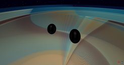 Numerical simulation of two black holes that inspiral and merge, emitting gravitational waves. The black holes have large and nearly equal masses, with one only 3% more massive than the other. The simulated gravitational wave signal is consistent with the observation made by the LIGO and Virgo gravitational wave detectors on May 21st, 2019 (GW190521).
