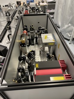 The functional prototype of the ALPS II generation system in a dust free laboratory at AEI Hannover.
